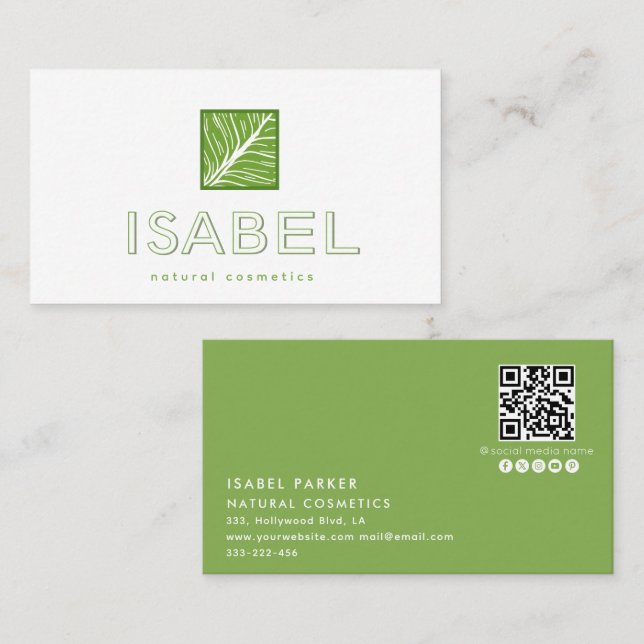 Minimalist natural cosmetics logo  Qr code   Business Card (Front/Back)