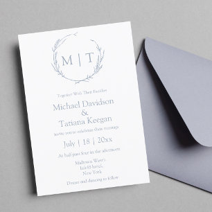 minimalist natural monogram wedding blue formal invitation