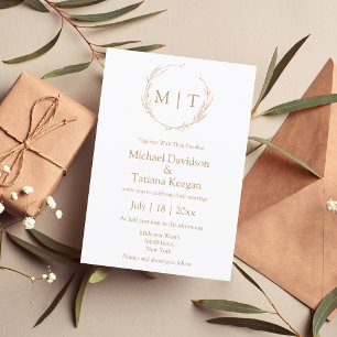 minimalist natural monogram wedding  formal invitation