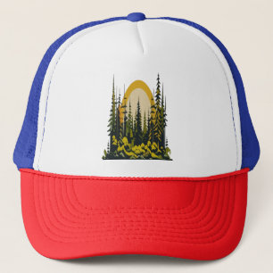 Minimalist Nature Landscape Trees Mountain Wildlif Trucker Hat