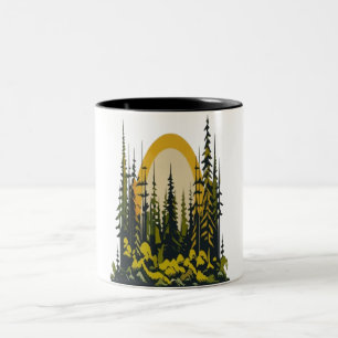 Minimalist Nature Landscape Trees Mountain Wildlif Two-Tone Coffee Mug