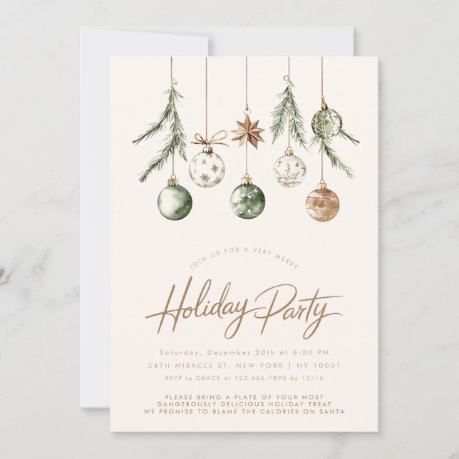 Minimalist Nature Rustic Beige Christmas Party Invitation (Front)
