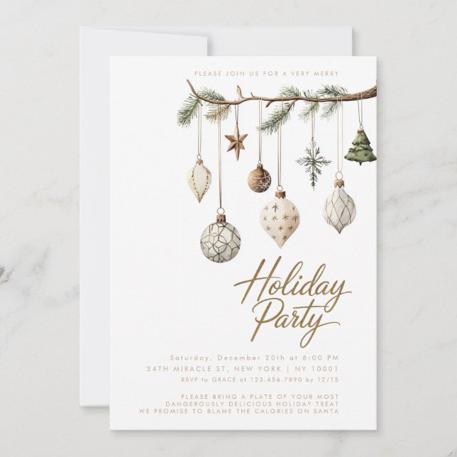 Minimalist Nature Rustic Simple Holiday Party Invitation (Front)
