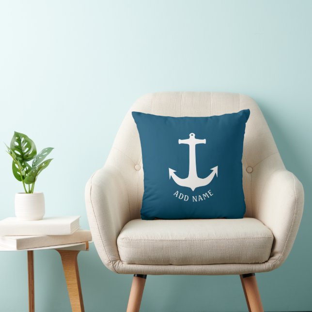 Minimalist Nautical Anchor Ocean Blue Cushion (Chair)