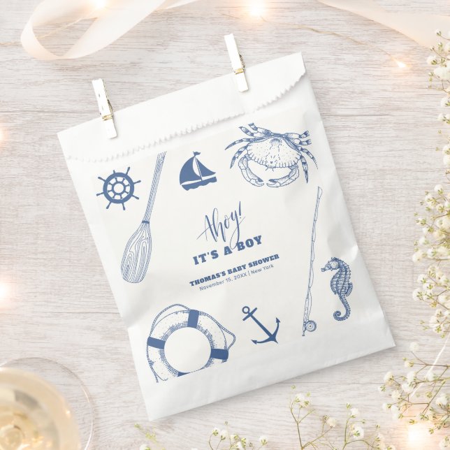 Minimalist Nautical Fishing Boy Baby Shower Favour Bags (Clipped)