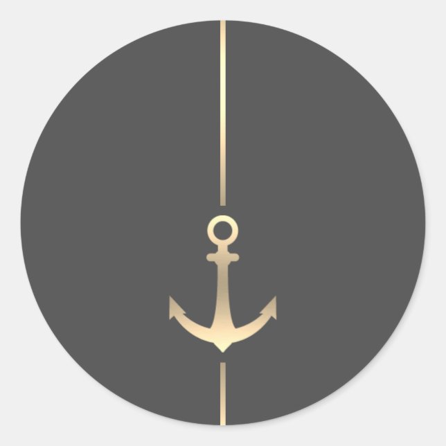 Minimalist Nautical Gold Anchor Round Sticker (Front)