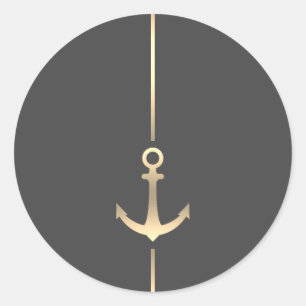 Minimalist Nautical Gold Anchor Round Sticker