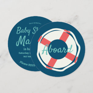 Minimalist Nautical Life Saver Aboard Round Invitation