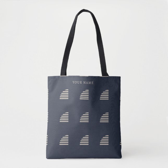 Minimalist Nautical Sailboat Pattern Dark Blue  Tote Bag (Front)