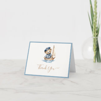 Minimalist Nautical Teddy Bear Baby Shower Thank You Card