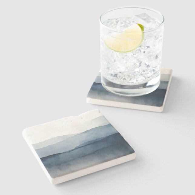Minimalist Nautical Watercolor Stone Coaster (Side)