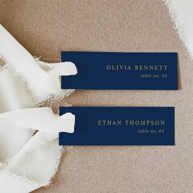 Minimalist Navy and Gold Wedding Name Place Cards (Creator Uploaded)