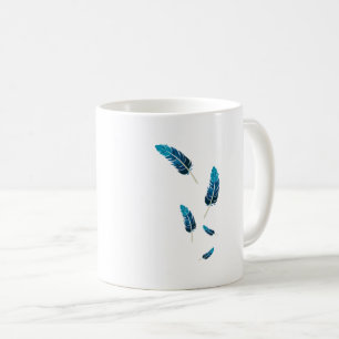 Minimalist Navy and Teal Falling Feathers Aestheti Coffee Mug