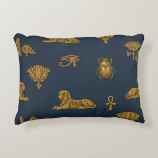 Minimalist Navy & Antique Gold Egyptian Pattern Decorative Cushion