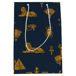 Minimalist Navy & Antique Gold Egyptian Pattern Medium Gift Bag