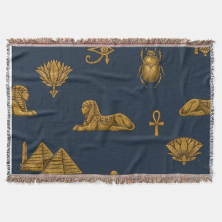 Minimalist Navy & Antique Gold Egyptian Pattern Throw Blanket