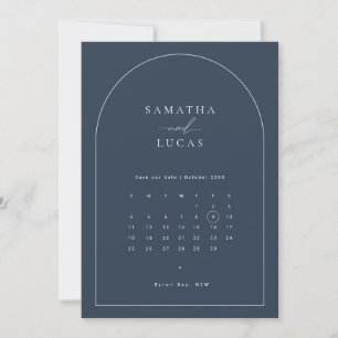 Minimalist navy arch calendar Save the Date Invitation