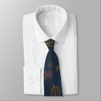 Minimalist Navy Autumn Leaf Modern Fall Design Tie