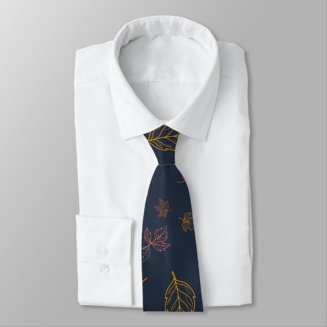 Minimalist Navy Autumn Leaf Modern Fall Design Tie (Tied)
