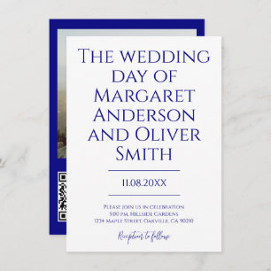 Minimalist Navy Blue All in One QR Code Wedding  Invitation