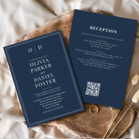 Minimalist Navy Blue All in One QR Code Wedding