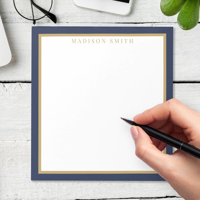 Minimalist Navy Blue and Gold Monogram Notepad (Creator Uploaded)
