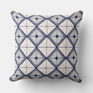 Minimalist Navy Blue and White Geometric Diamond Cushion
