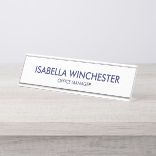 Minimalist navy blue and white name title elegant desk name plate