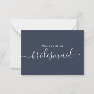 Minimalist Navy Blue Bridesmaid Proposal Card