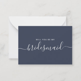 Minimalist Navy Blue Bridesmaid Proposal Card
