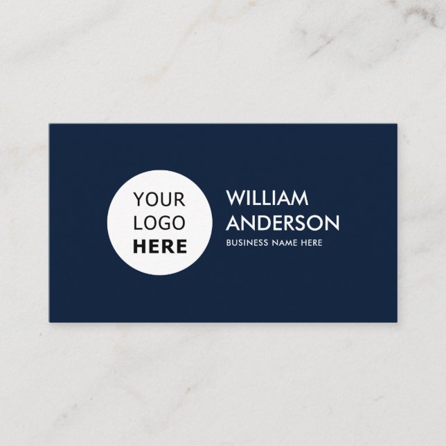 Minimalist Navy Blue Custom Logo Modern Business Card (Front)