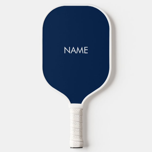 Minimalist navy blue custom name text monogram pickleball paddle (Front)
