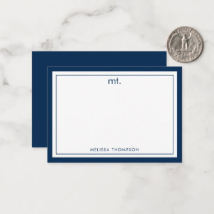 Minimalist Navy Blue Double Border Modern Monogram Card