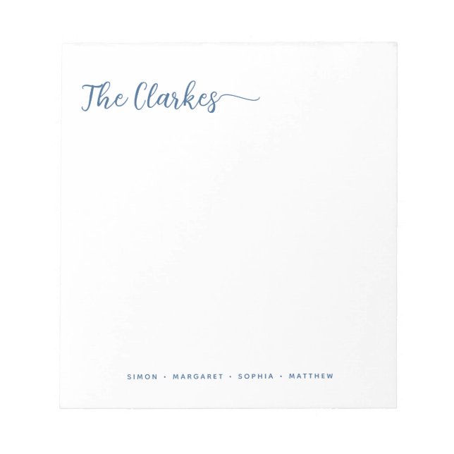 Minimalist Navy Blue Family Stationery  Notepad (Front)