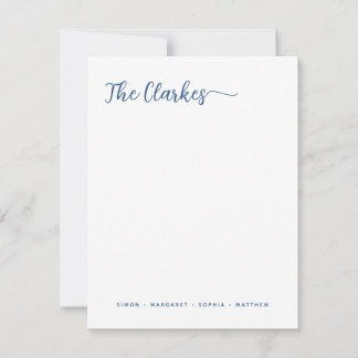 Minimalist Navy Blue Family Stationery Vertical Card