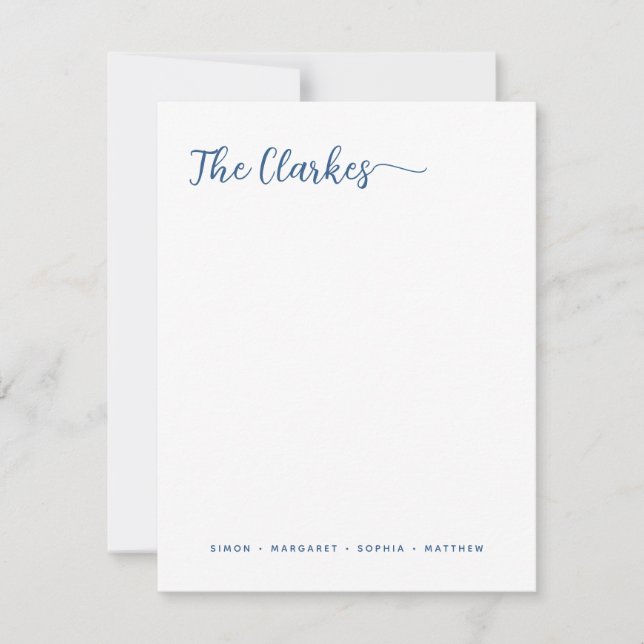 Minimalist Navy Blue Family Stationery Vertical Card (Front)