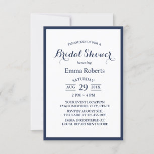 Minimalist Navy Blue Frame Elegant Bridal Shower Invitation