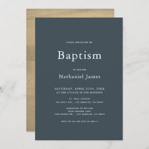 Minimalist Navy Blue & Gold Boy Baptism Invitation