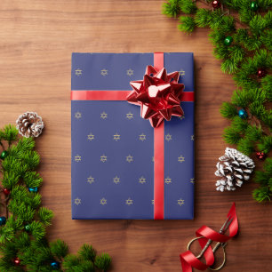 Minimalist navy blue gold Star of David pattern  Wrapping Paper