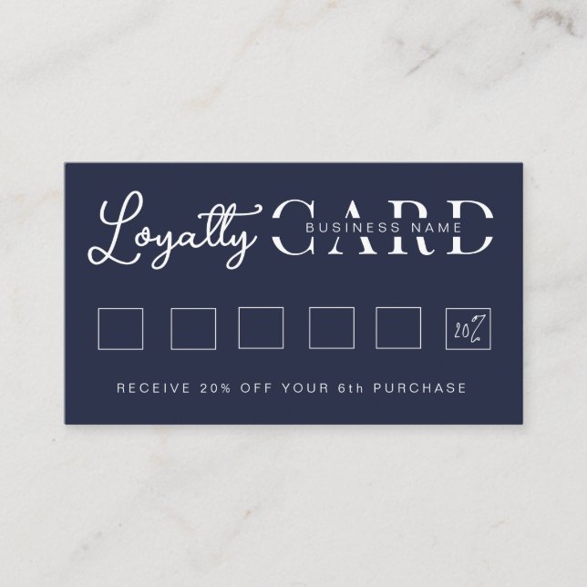 Minimalist Navy Blue Initial Script Loyalty Card (Front)