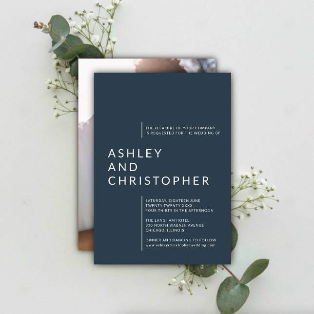Minimalist Navy Blue Isolated Names Photo Wedding Invitation (Creator Uploaded)