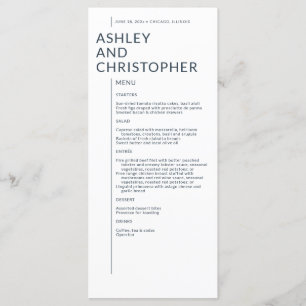 Minimalist Navy Blue Isolated Names Wedding Menu