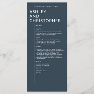 Minimalist Navy Blue Isolated Names Wedding Menu