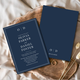Minimalist Navy Blue Modern Elegant Wedding Invitation