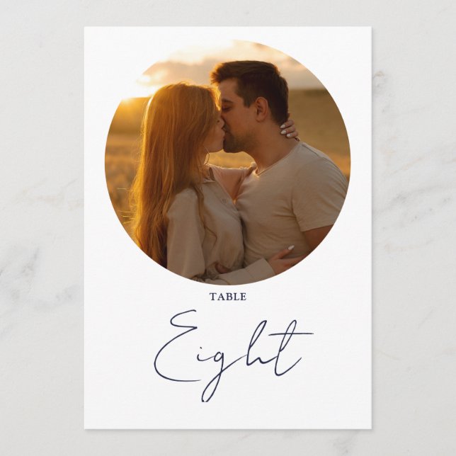 Minimalist Navy Blue Modern Script Table Number (Front)