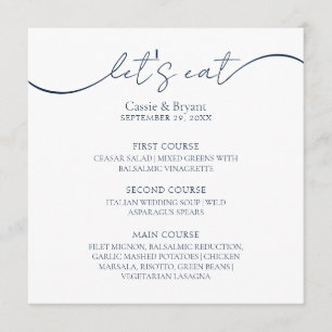Minimalist Navy Blue Modern Script Wedding Menu