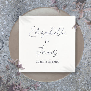 Minimalist Navy Blue Modern Script Wedding Napkin
