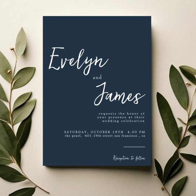Minimalist Navy Blue Modern Unique Wedding  Invitation (Creator Uploaded)