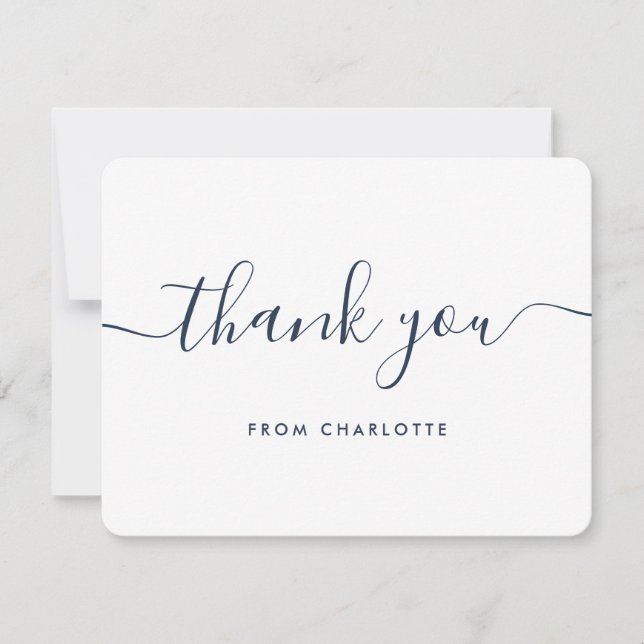 Minimalist Navy Blue Modern Wedding Birthday Thank You Card (Front)