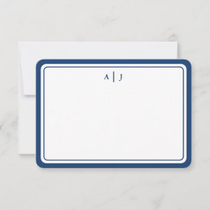Minimalist Navy Blue Monogram Round Border Card